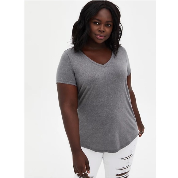 Torrid Girlfriend Signature Jersey V-Neck Heather Gray Classic Fit Tee - Picture 6 of 13